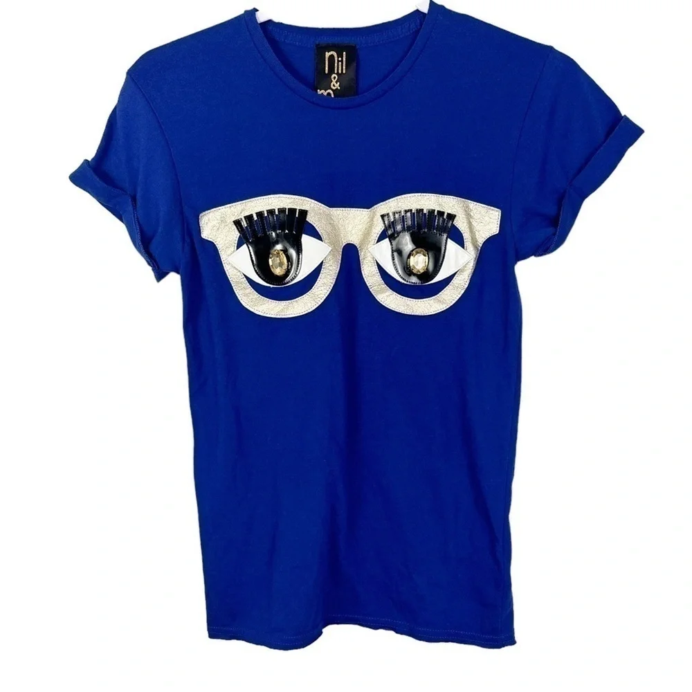 Nil & Mon Blue Eyes Appliqué T-Shirt